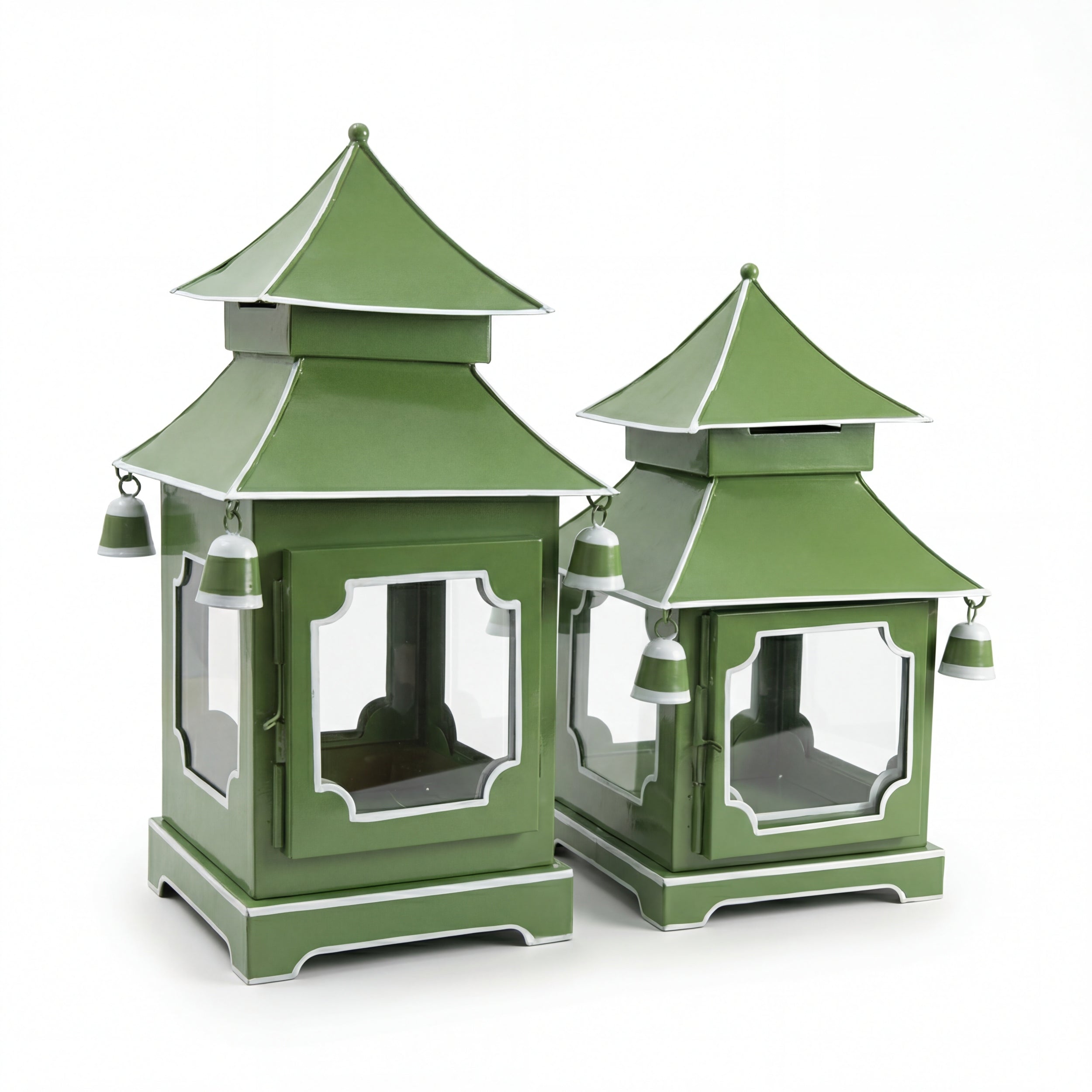 CHINOISERIE Green Pagoda Lantern Set of 2