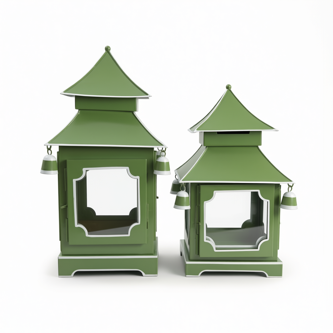 CHINOISERIE Green Pagoda Lantern Set of 2