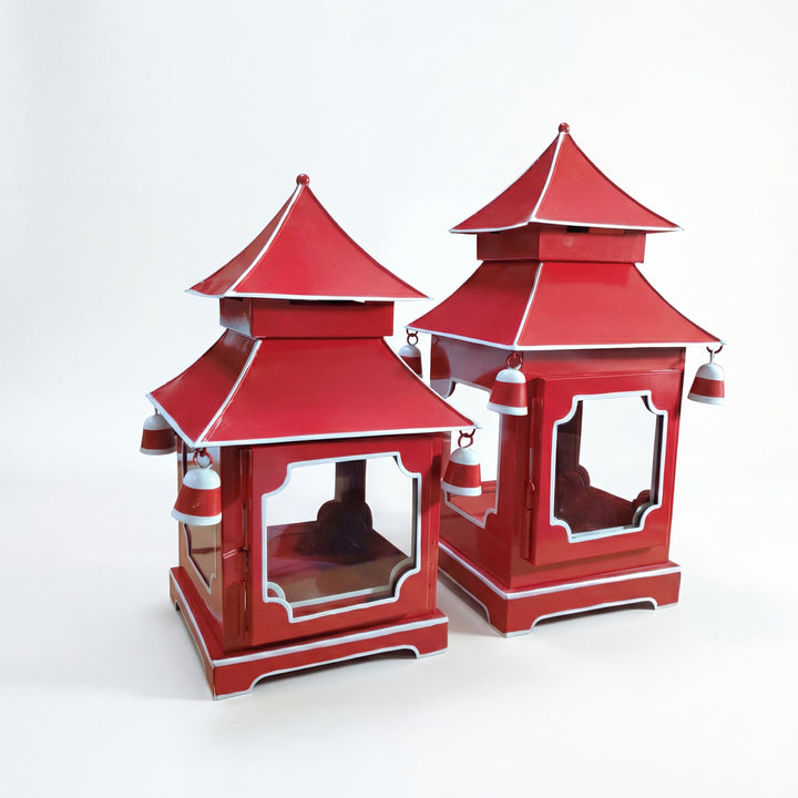 CHINOISERIE Red Pagoda Lantern Set of 2