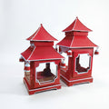 CHINOISERIE RED PAGODA LANTERN SET OF 2