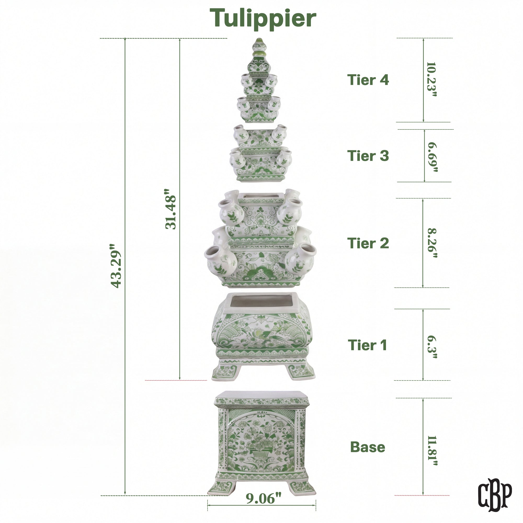 SOVEREIGN Rounded 42.5" Grand Tulipiere Tower in Delft Green