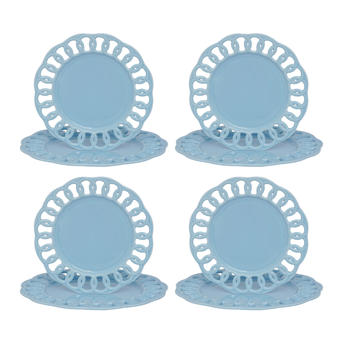 Baby Blue Dinner and Salad Plates Set for 4