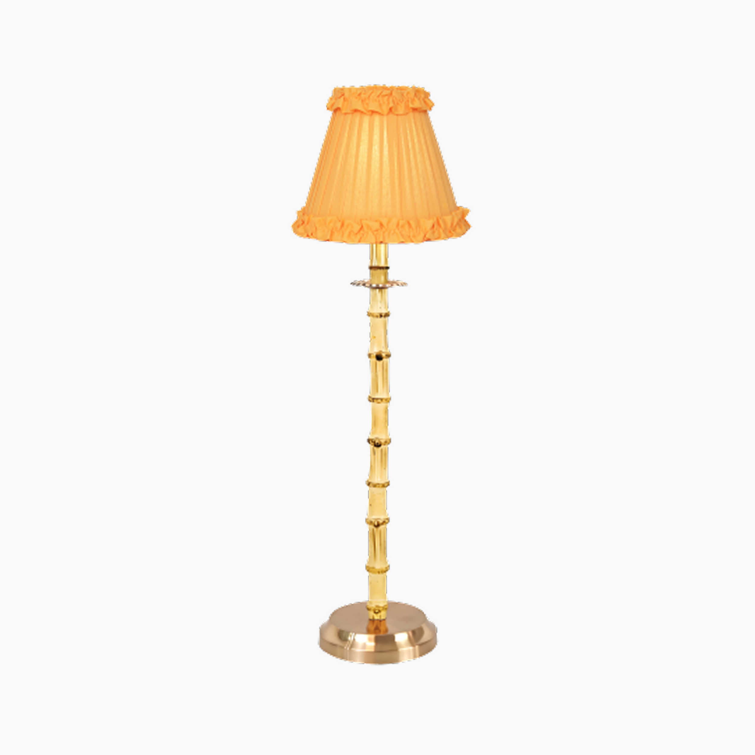 NATURAL BAMBOO Rechargeable Lamp With Marigold Frilled Fabric Lampshade