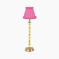 NATURAL BAMBOO Rechargeable Lamp With Fuchsia Frilled Fabric Lampshade
