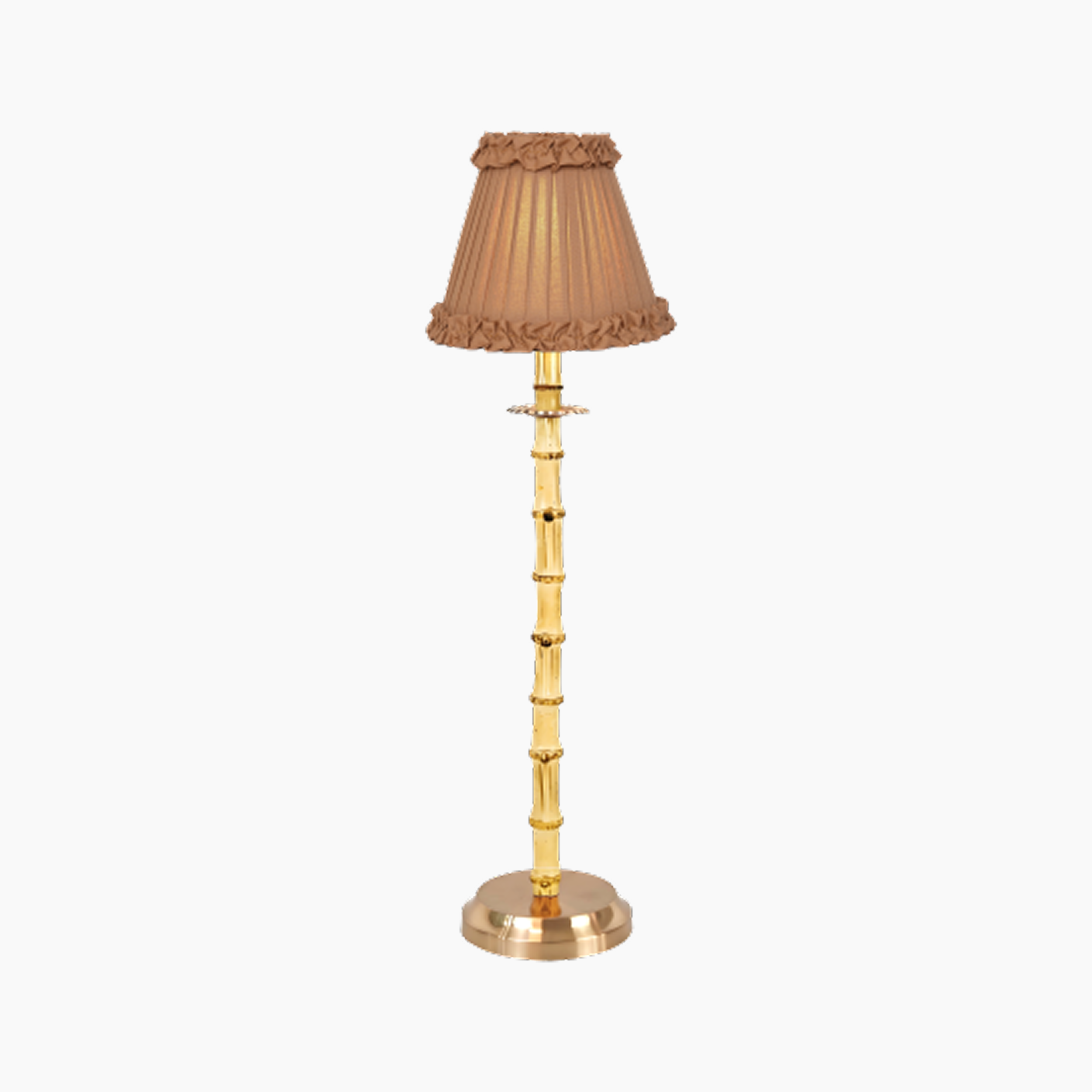 NATURAL BAMBOO Rechargeable Lamp With Camel Frilled Fabric Lampshade