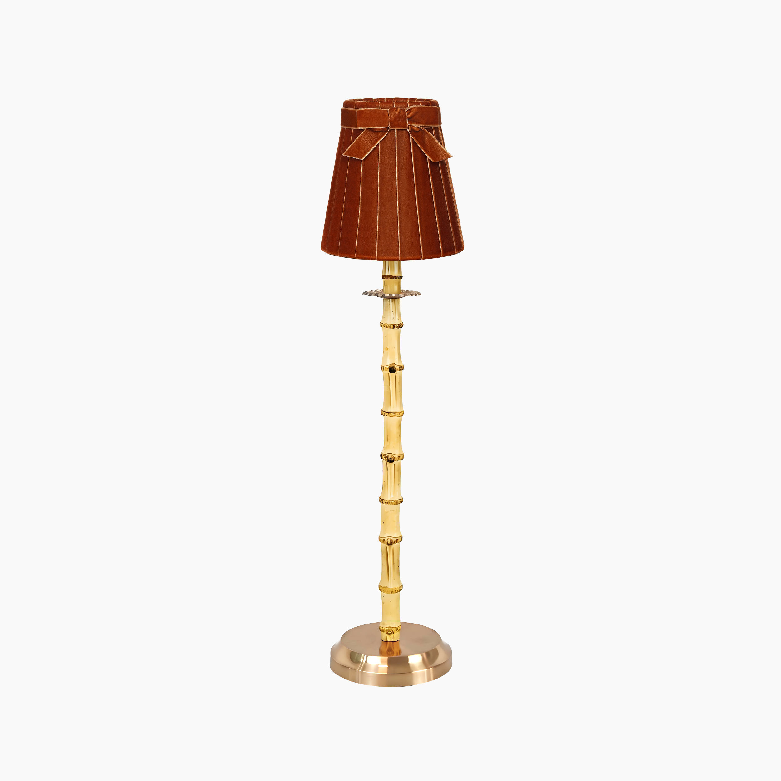 NATURAL BAMBOO Rechargeable Lamp With Burnt Orange Velvet Lampshade (5.5")