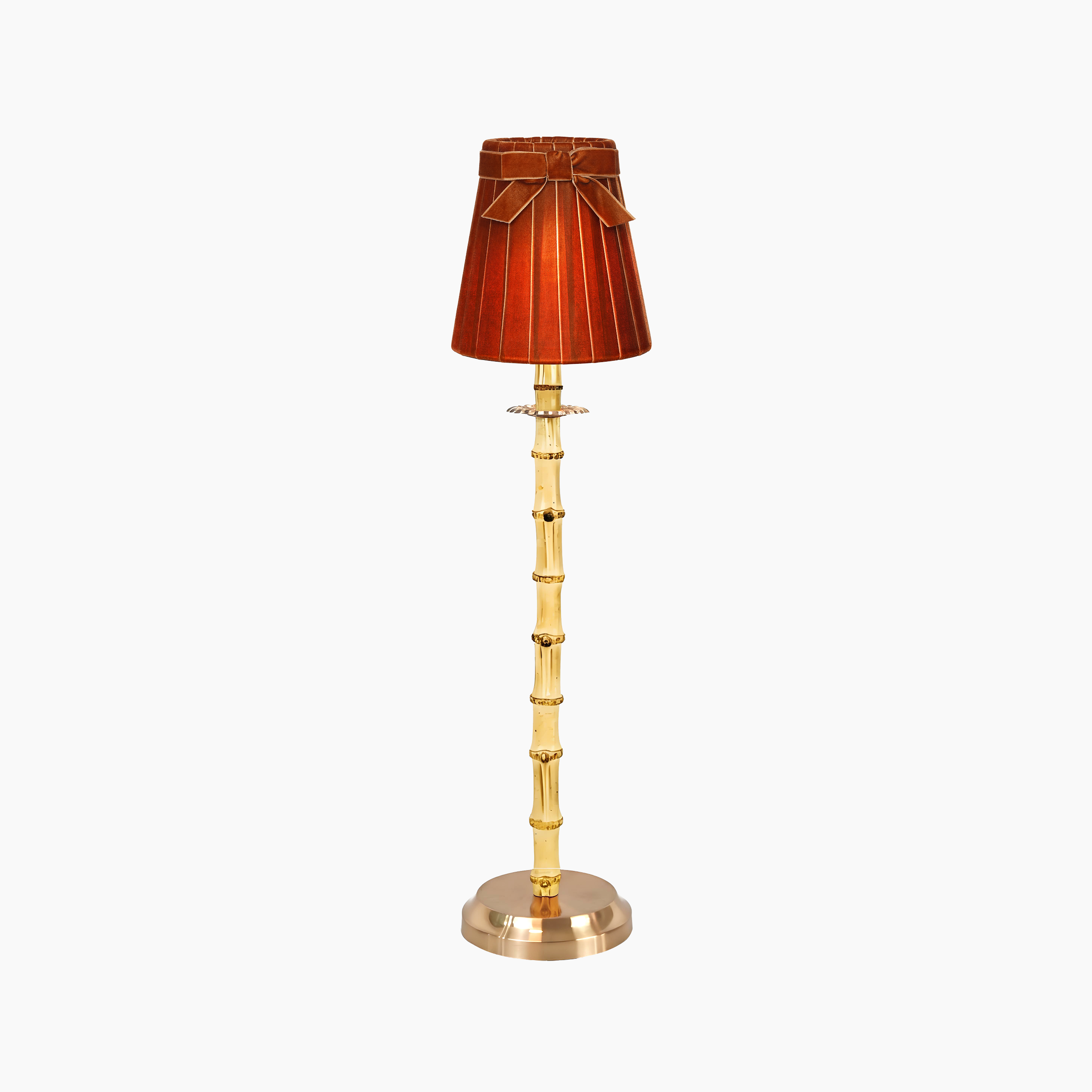 NATURAL BAMBOO Rechargeable Lamp With Burnt Orange Velvet Lampshade (5.5")