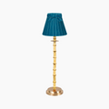 NATURAL BAMBOO Rechargeable Lamp With Teal Velvet Lampshade (7.1")