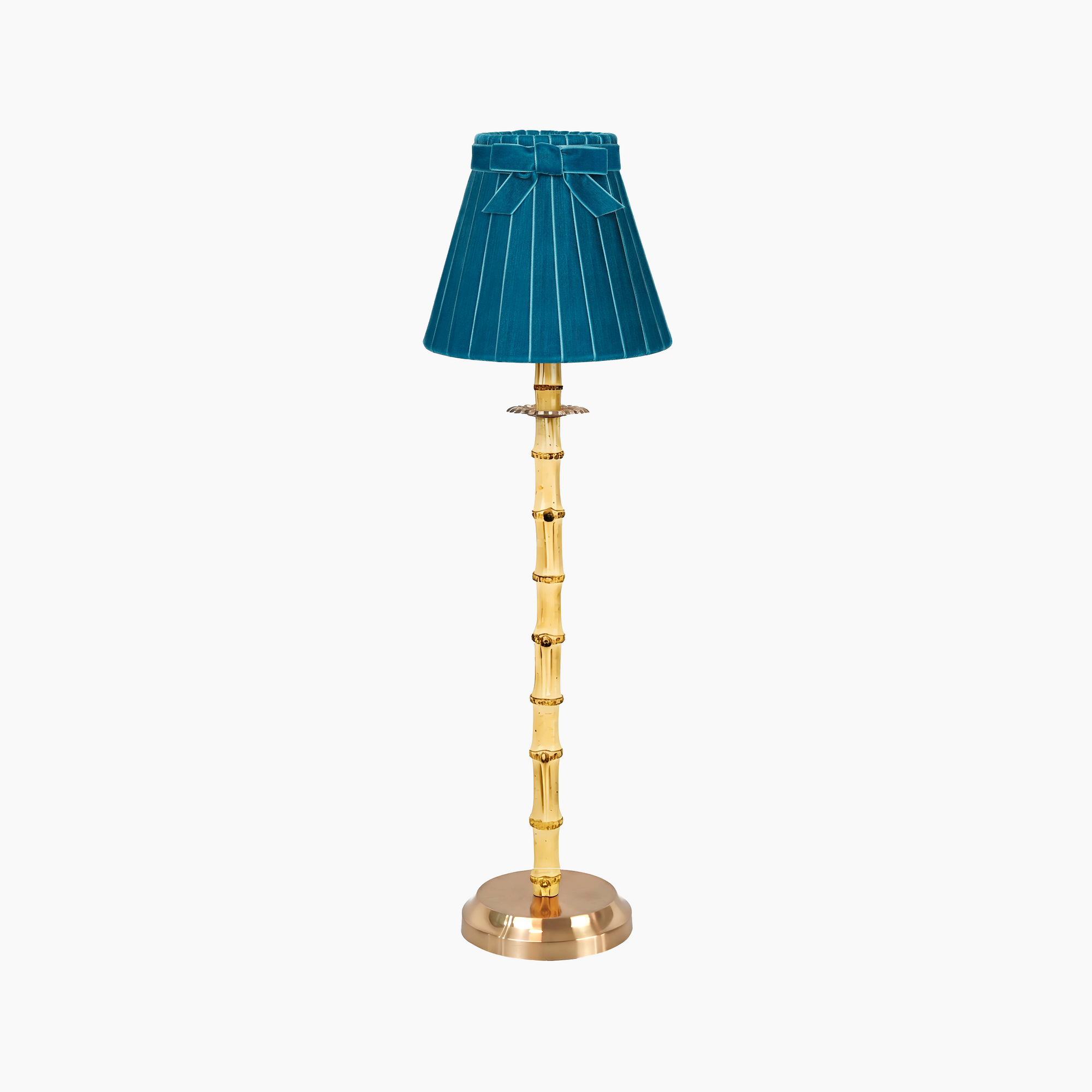 NATURAL BAMBOO Rechargeable Lamp With Teal Velvet Lampshade (7.1")