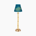 NATURAL BAMBOO Rechargeable Lamp With Teal Velvet Lampshade (7.1")