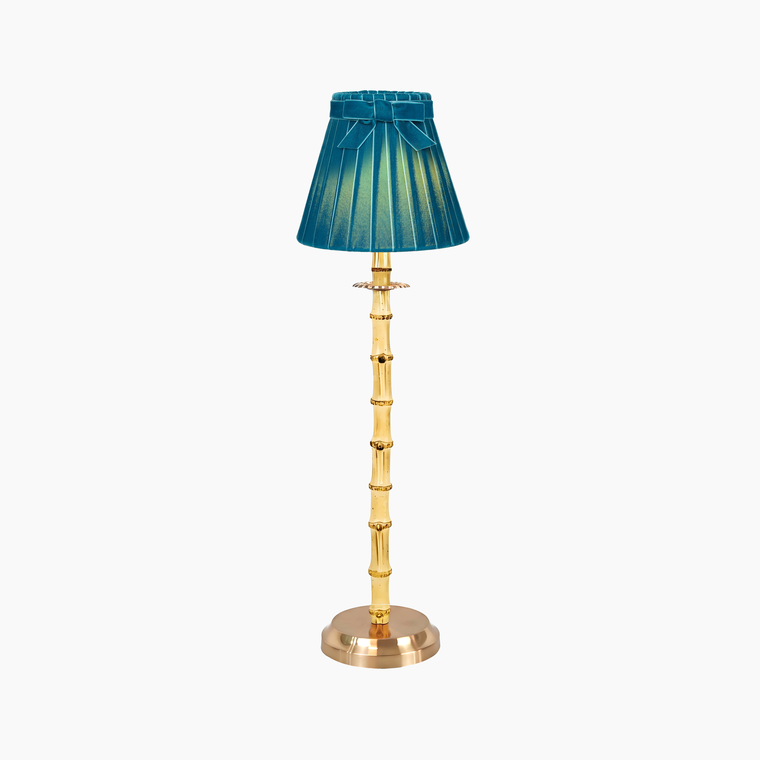 NATURAL BAMBOO Rechargeable Lamp With Teal Velvet Lampshade (7.1")