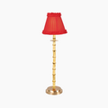NATURAL BAMBOO Rechargeable Lamp With Red Brick Frilled Fabric Lampshade
