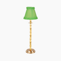 NATURAL BAMBOO Rechargeable Lamp With Lime Green Frilled Fabric Lampshade