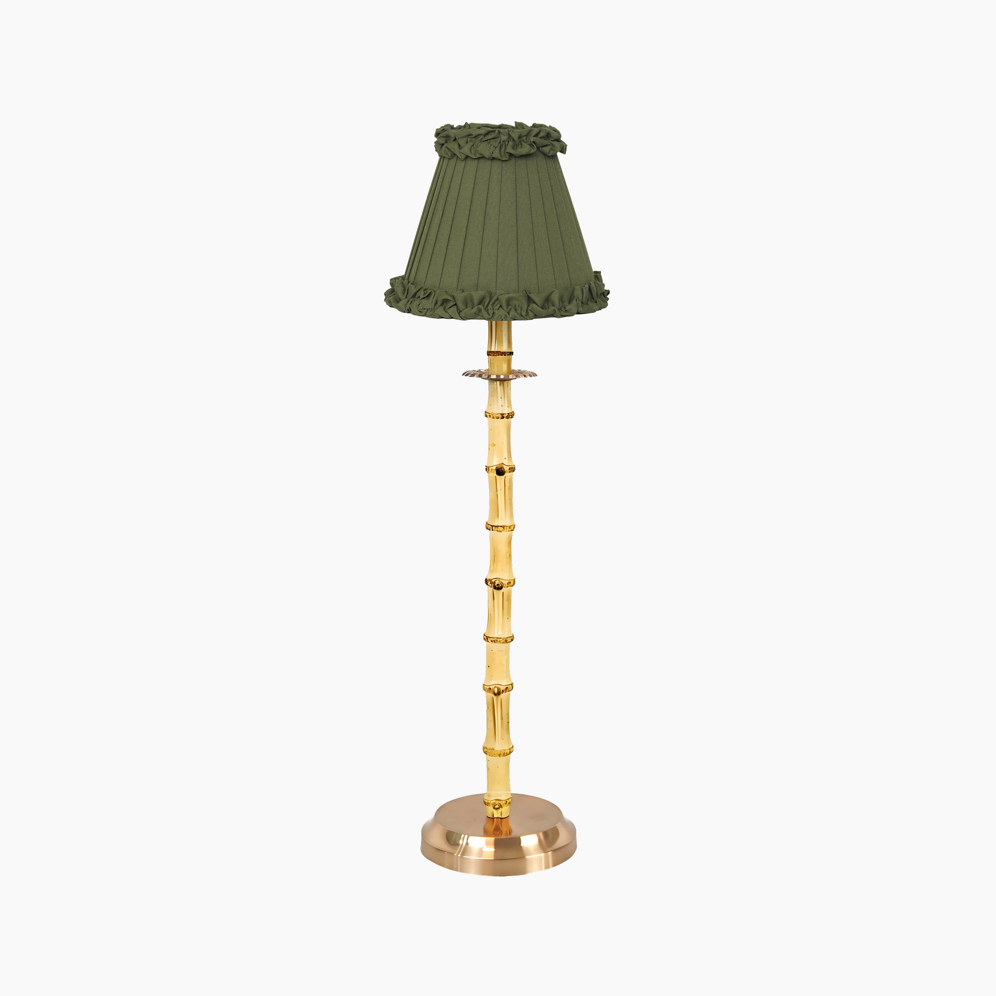 NATURAL BAMBOO Rechargeable Lamp with 7" Olive Green Velvet Lampshade
