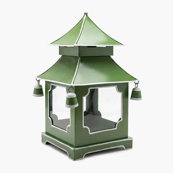 CHINOISERIE Green Pagoda Lantern 11.5" Set of 2