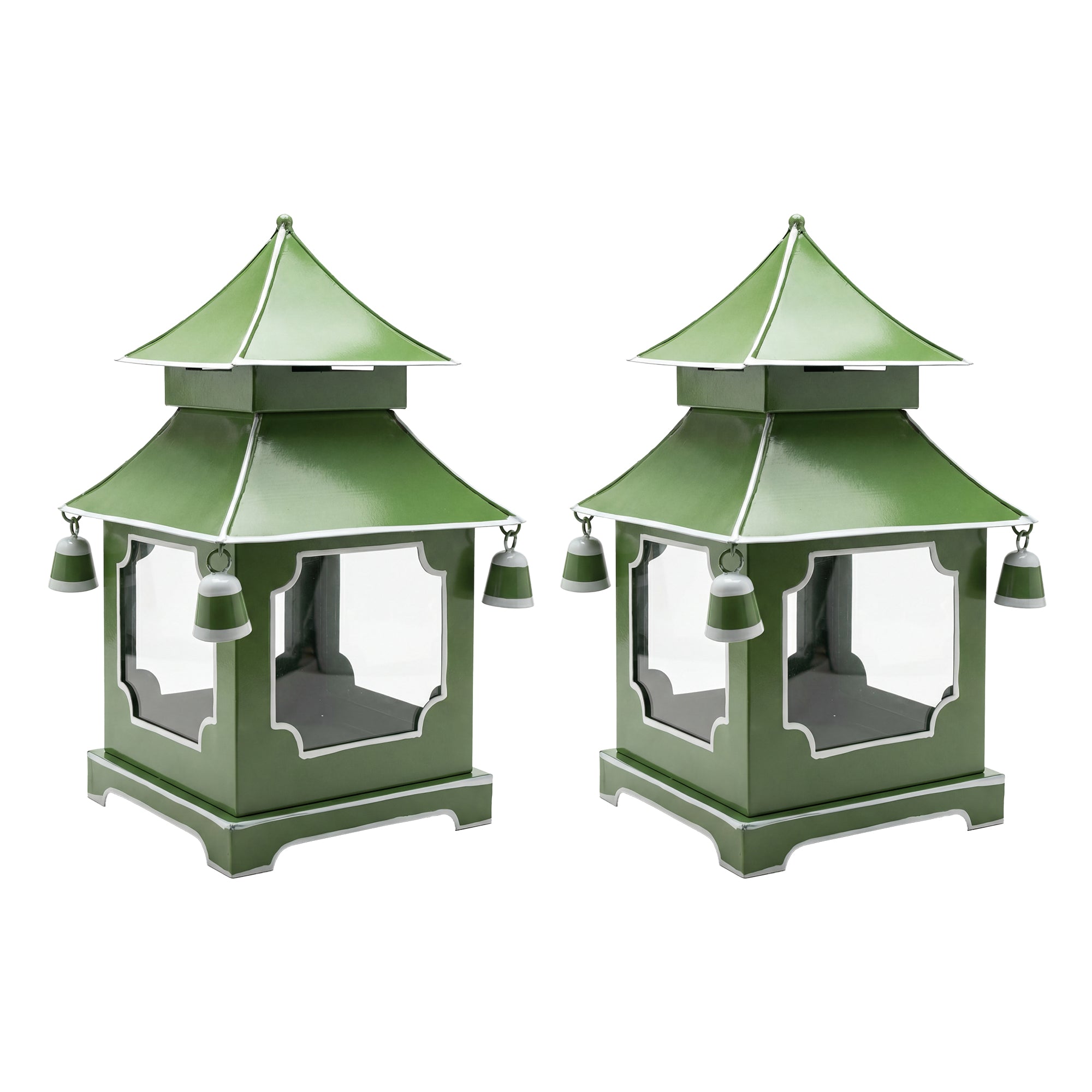 CHINOISERIE Green Pagoda Lantern 11.5" Set of 2