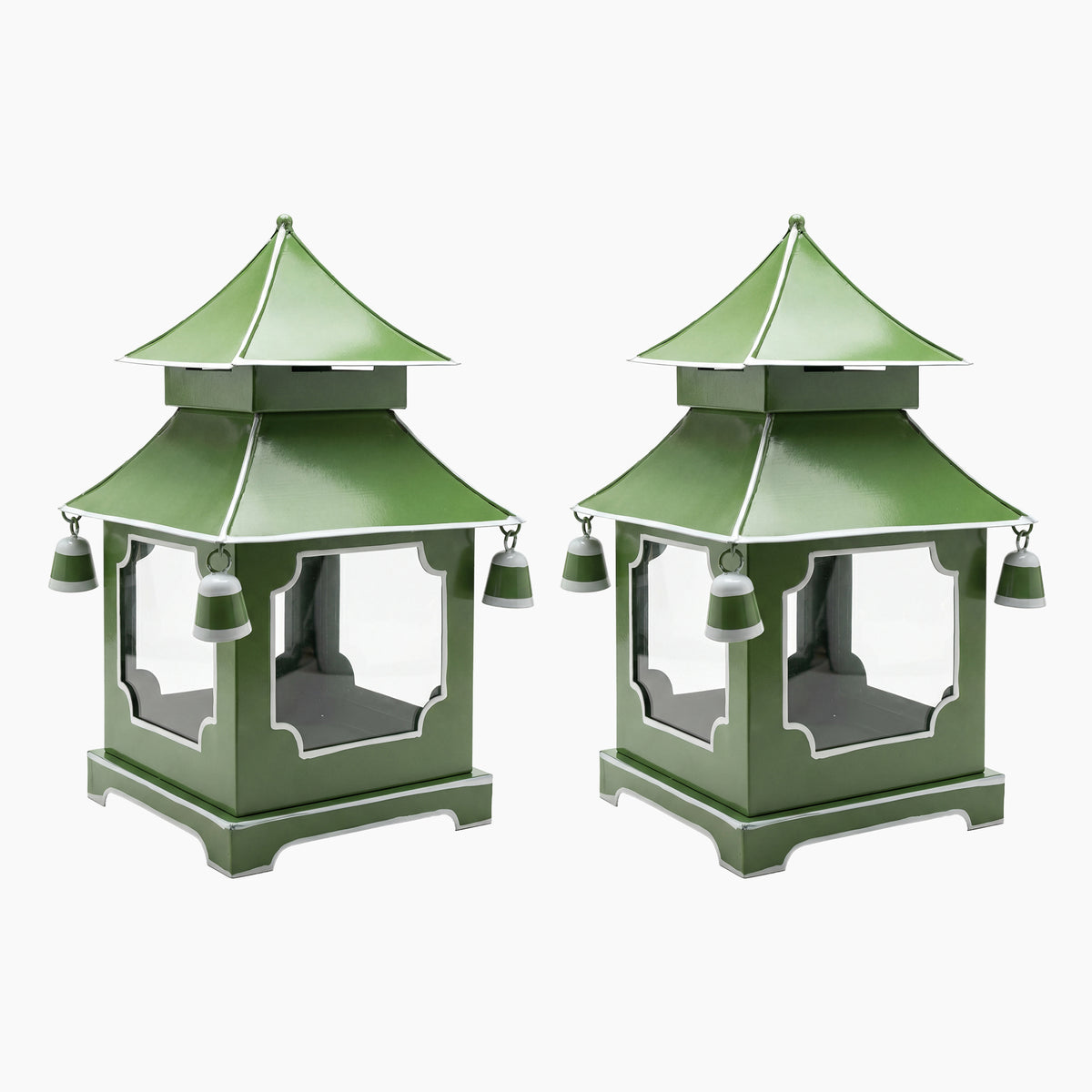 CHINOISERIE Green Pagoda Lantern 11.5" Set of 2