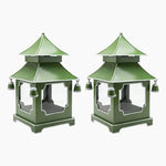 CHINOISERIE Green Pagoda Lantern 11.5" Set of 2