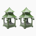 CHINOISERIE Green Pagoda Lantern 11.5" Set of 2