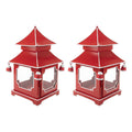 CHINOISERIE Red Pagoda Lantern 11.5" Set of 2