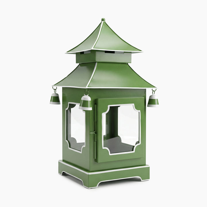 CHINOISERIE Green Pagoda Lantern 13" Set of 2