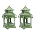 CHINOISERIE Green Pagoda Lantern 13" Set of 2