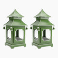 CHINOISERIE Green Pagoda Lantern 13" Set of 2