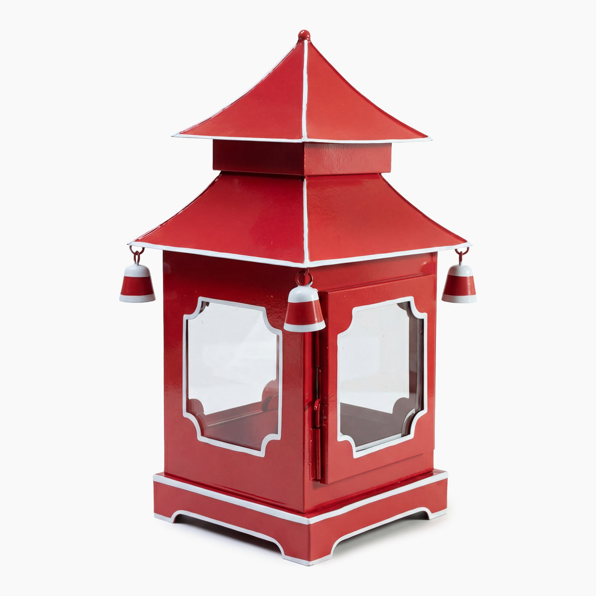 CHINOISERIE Red Pagoda Lantern 13" Set of 2