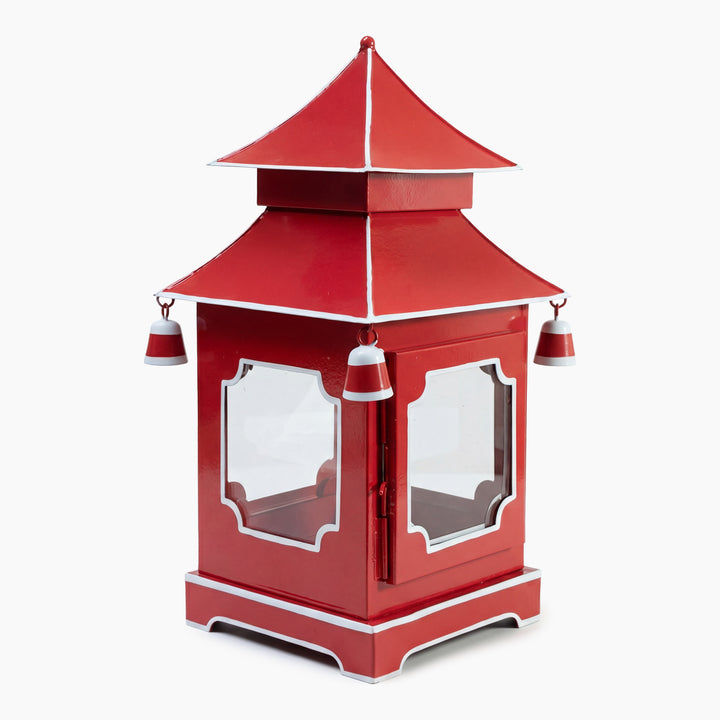 CHINOISERIE Red Pagoda Lantern 13" Set of 2