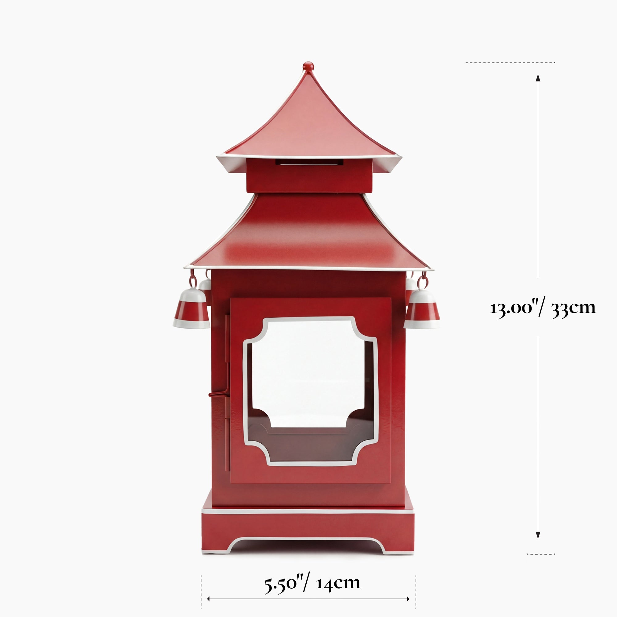 CHINOISERIE Red Pagoda Lantern 13" Set of 2