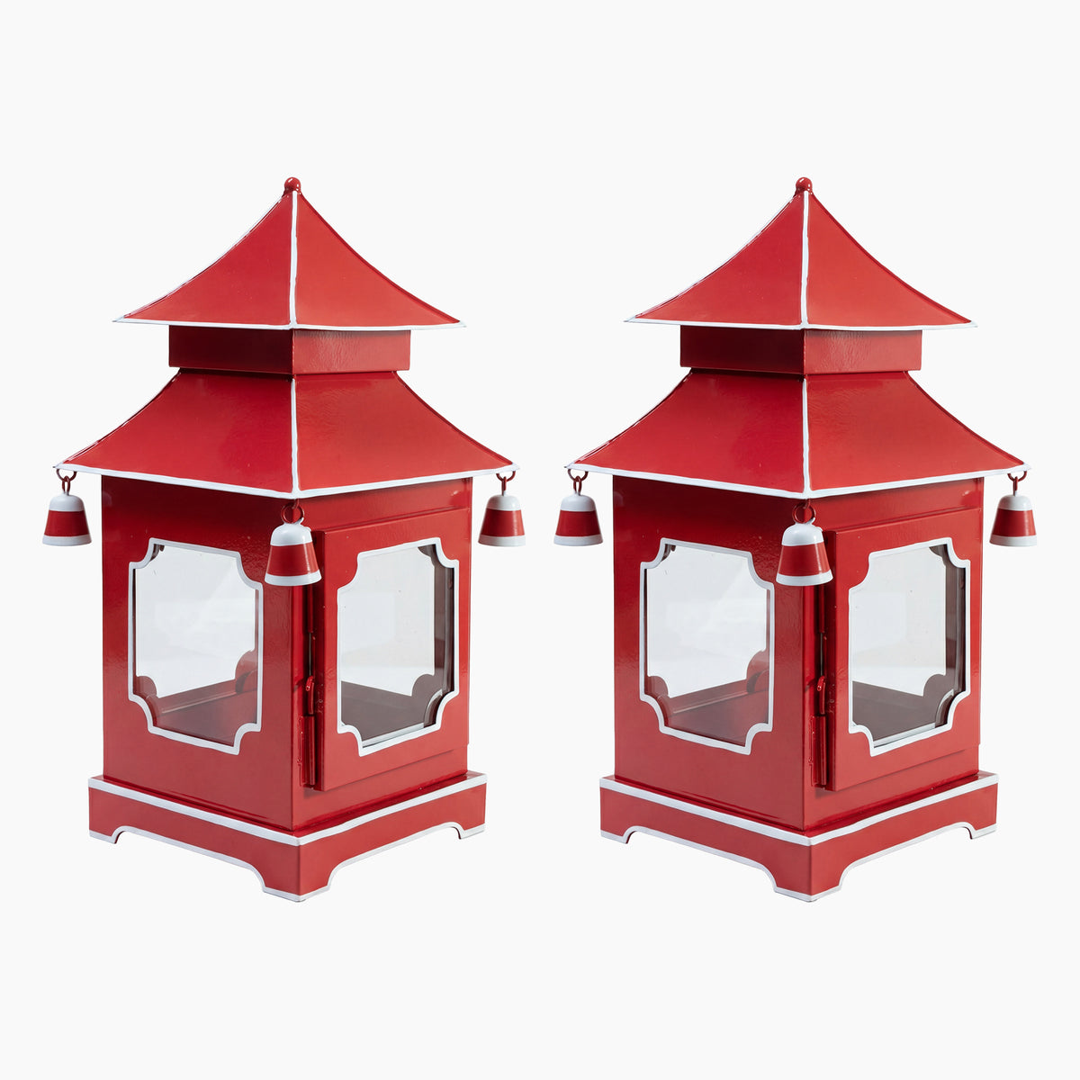 CHINOISERIE Red Pagoda Lantern 13" Set of 2