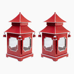 CHINOISERIE Red Pagoda Lantern 13" Set of 2