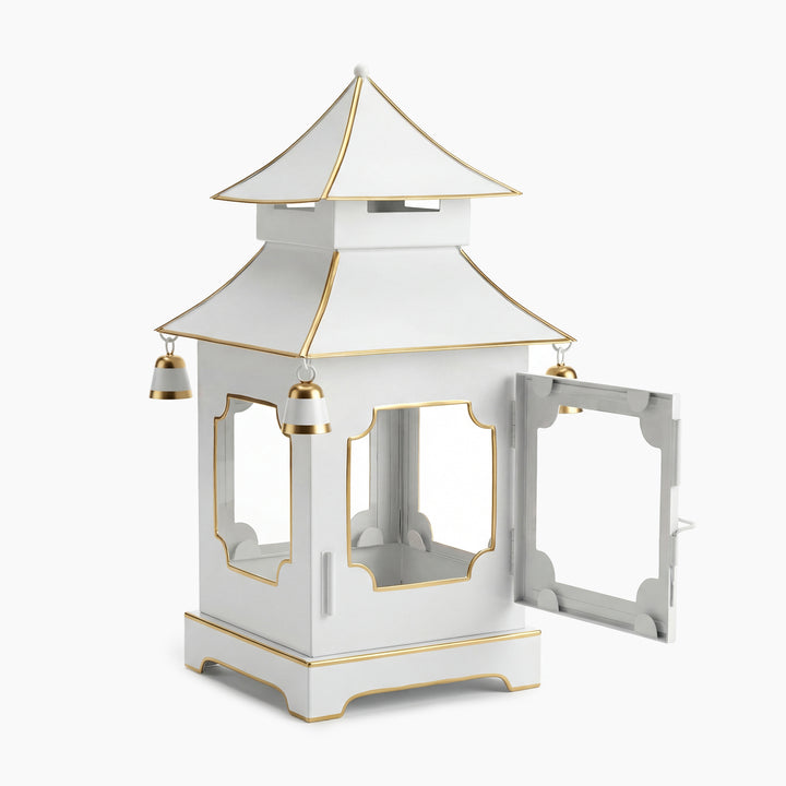 CHINOISERIE Ivory Pagoda Lantern 13" Set of 2