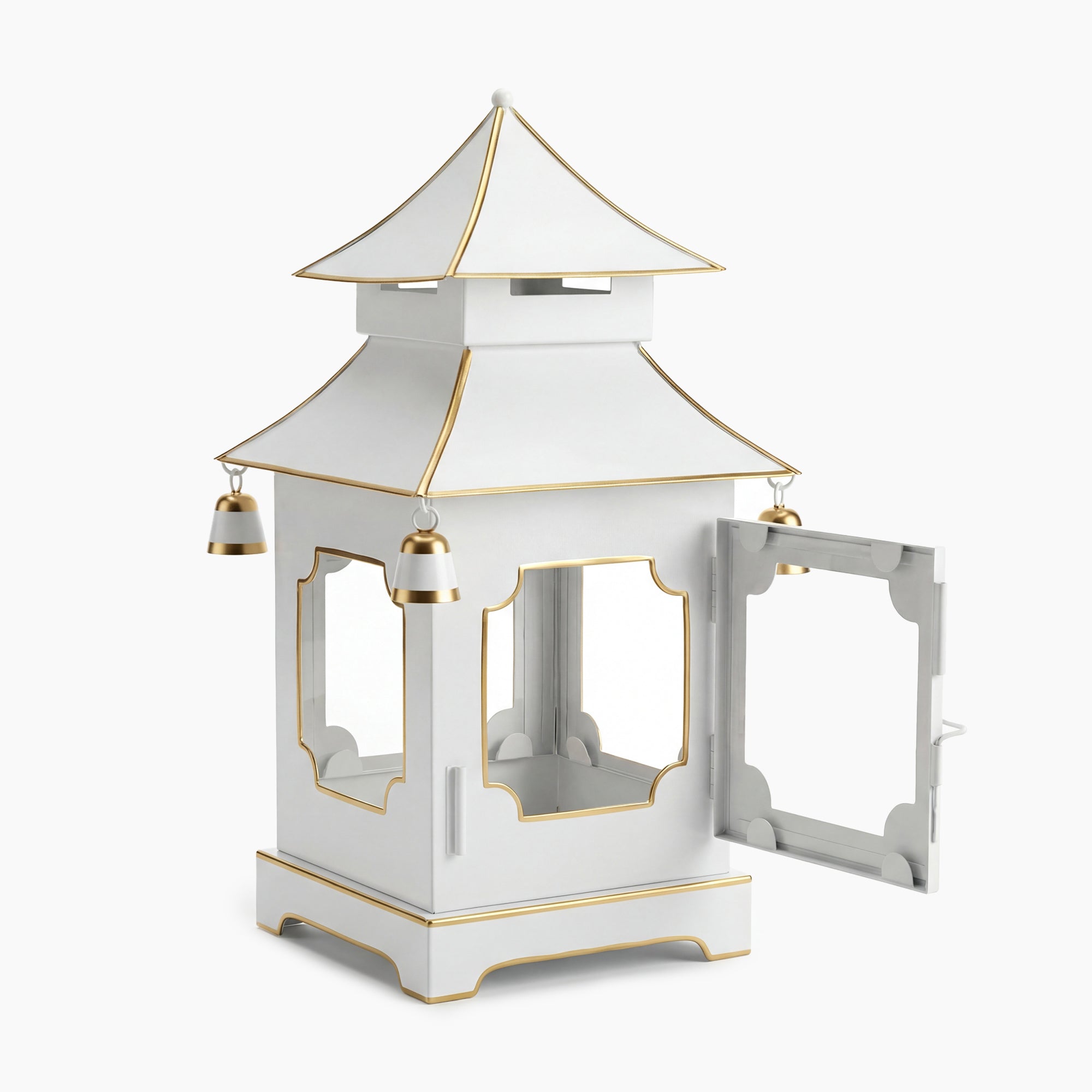 CHINOISERIE Ivory Pagoda Lantern 13" Set of 2