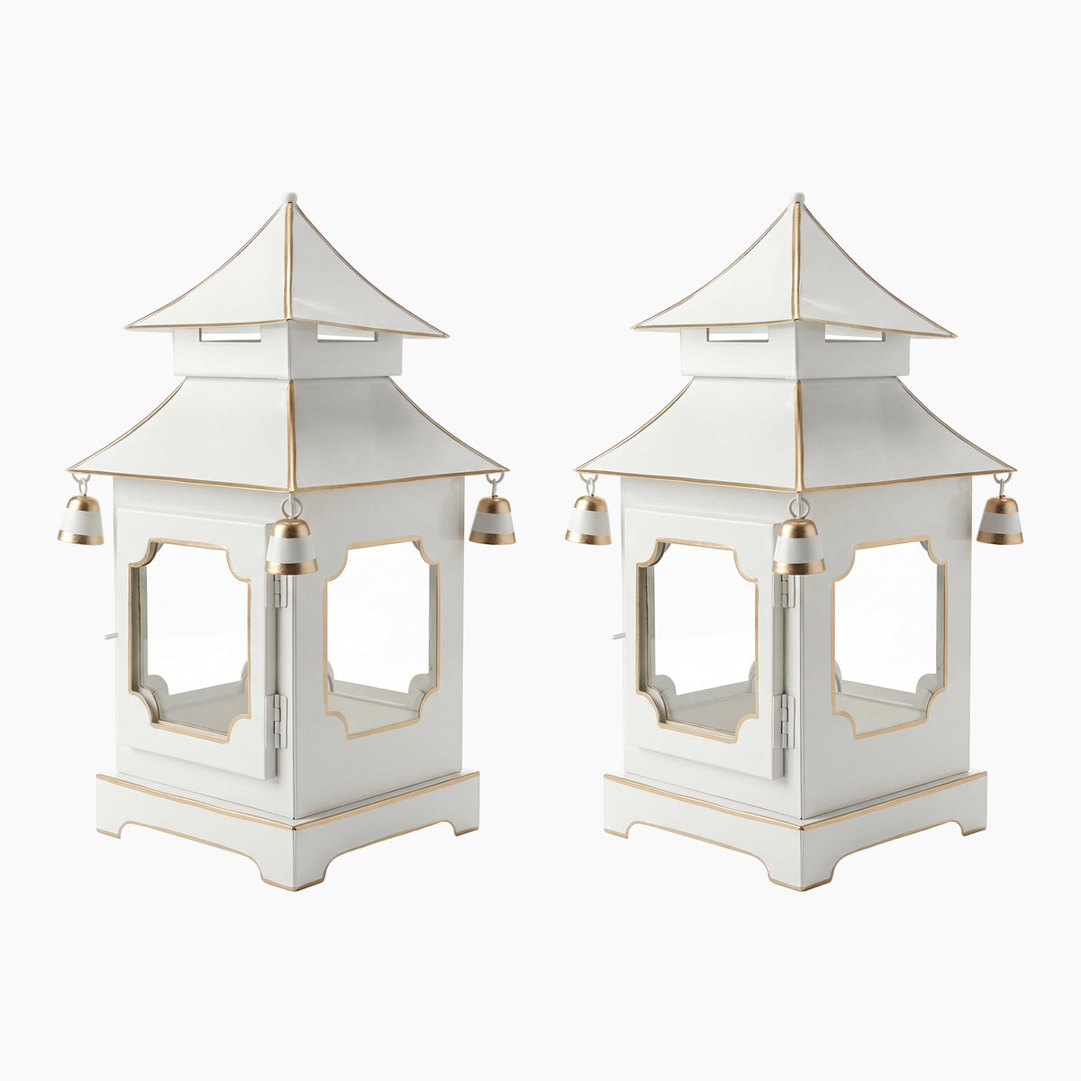 CHINOISERIE Ivory Pagoda Lantern 13" Set of 2