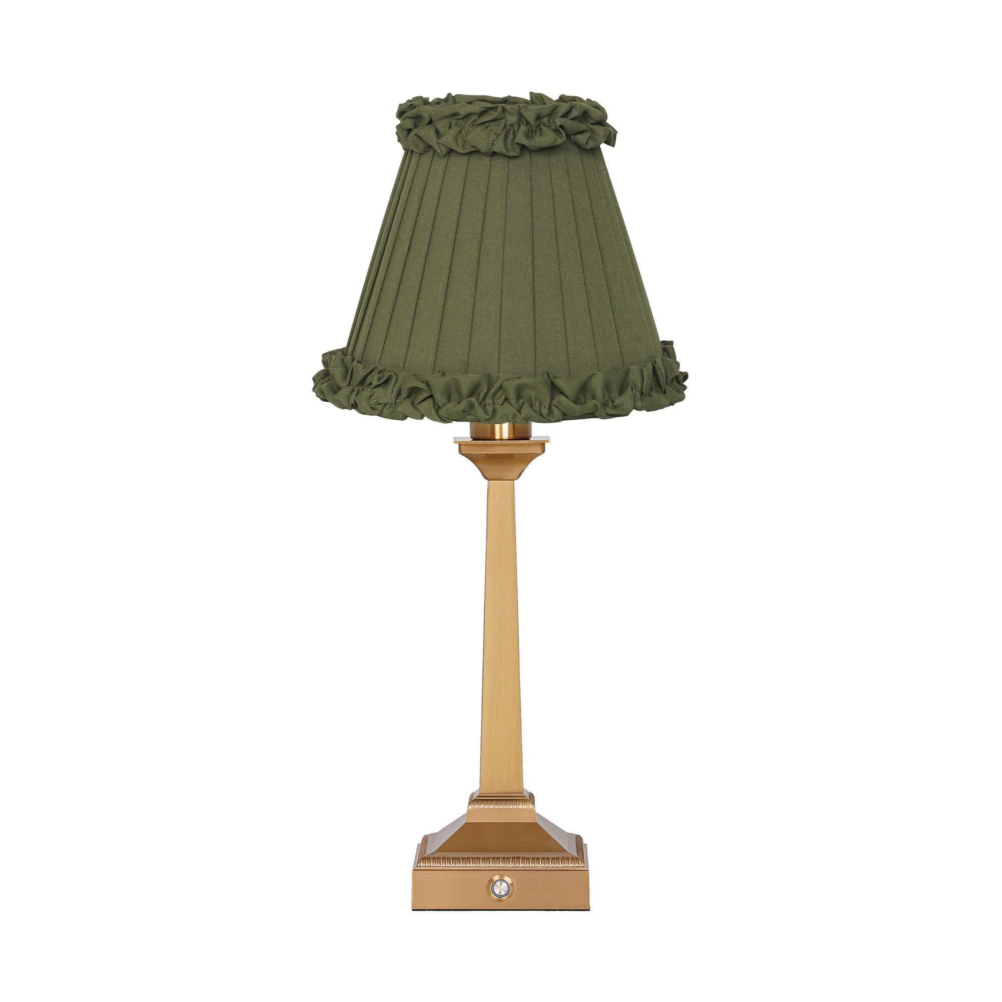 EFFIEL Rechargeable Lamp with Olive Green Frilled Fabric Lampshade