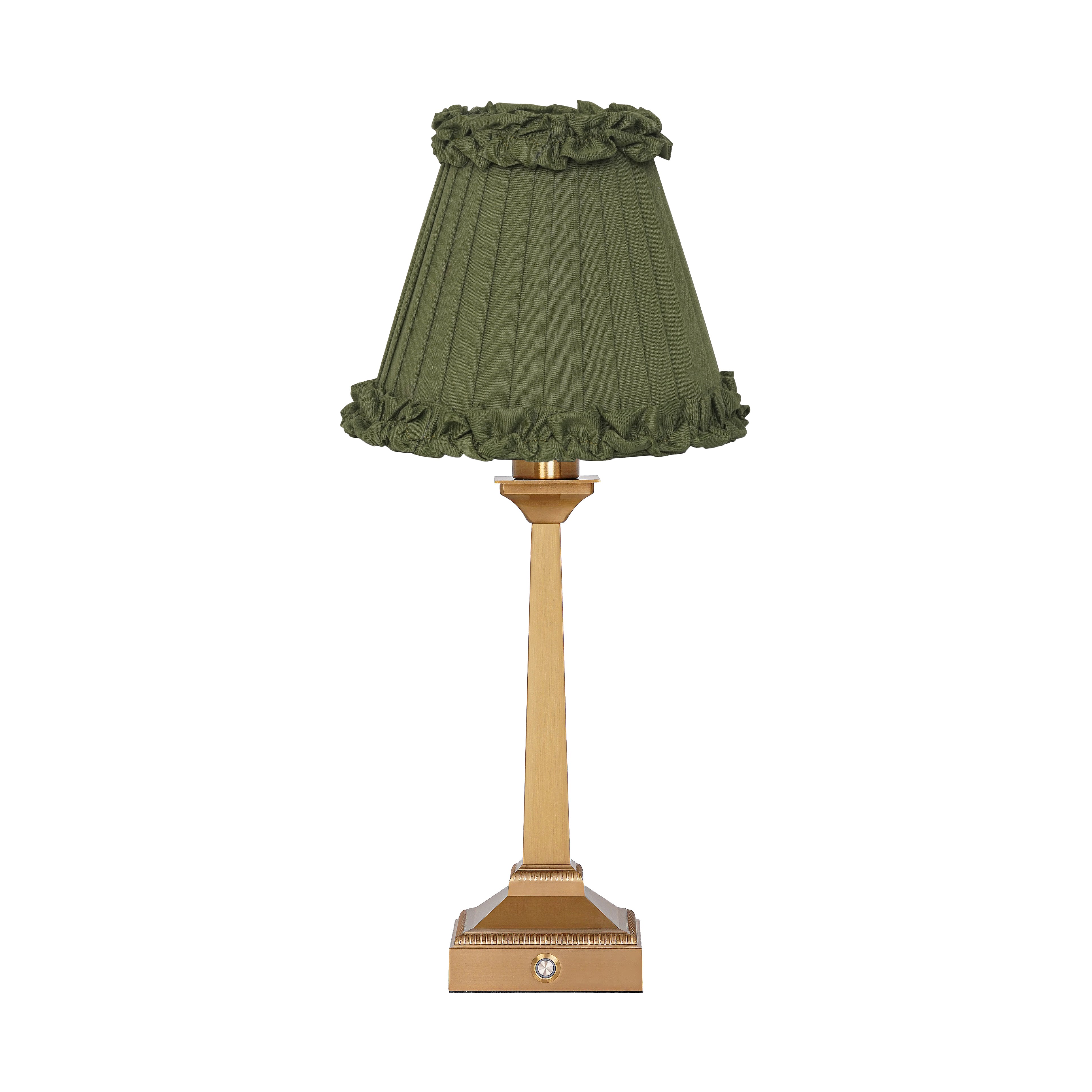 EFFIEL Rechargeable Lamp with Olive Green Frilled Fabric Lampshade