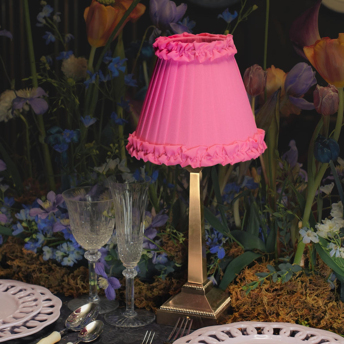 Fuchsia Frilled Fabric Lampshade