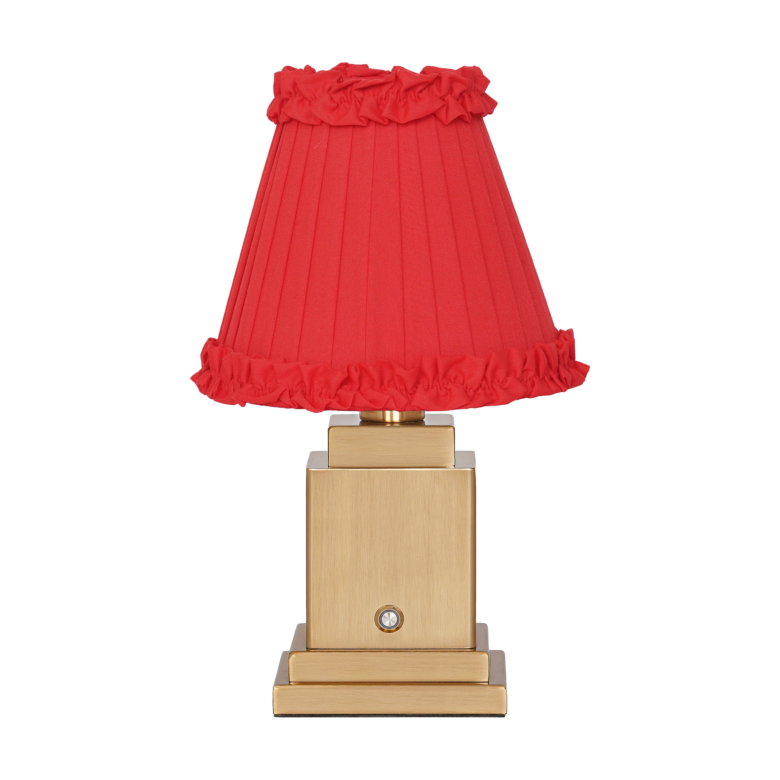 OSCAR Brass Rechargeable Lamp with RED BRICK Frilled Fabric Lampshade