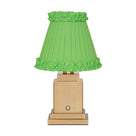 OSCAR Brass Rechargeable Lamp with LIME GREEN Frilled Fabric Lampshade