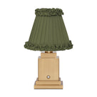 OSCAR Brass Rechargeable Lamp with OLIVE GREEN Frilled Fabric Lampshade