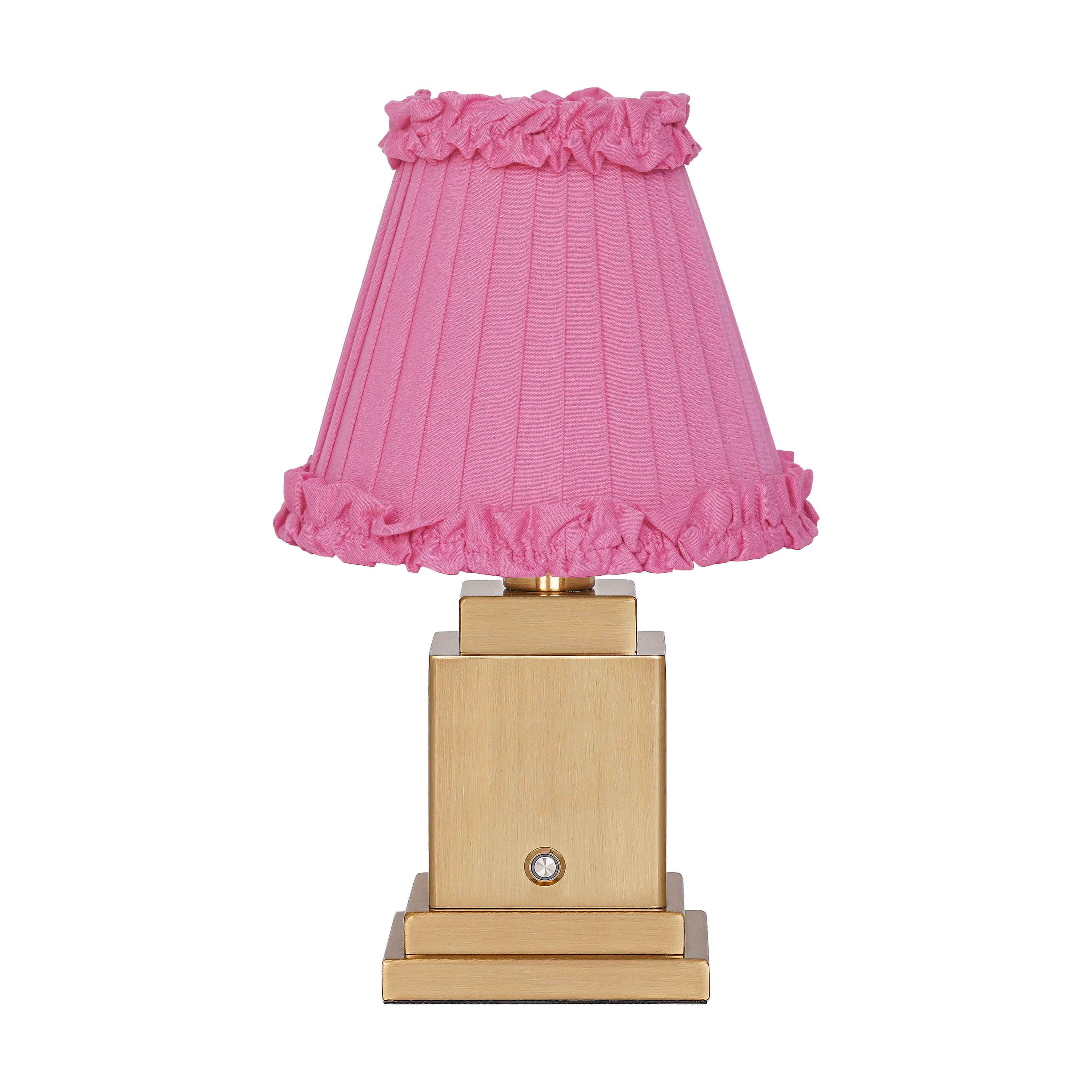 OSCAR Brass Rechargeable Lamp with FUCHSIA Frilled Fabric Lampshade