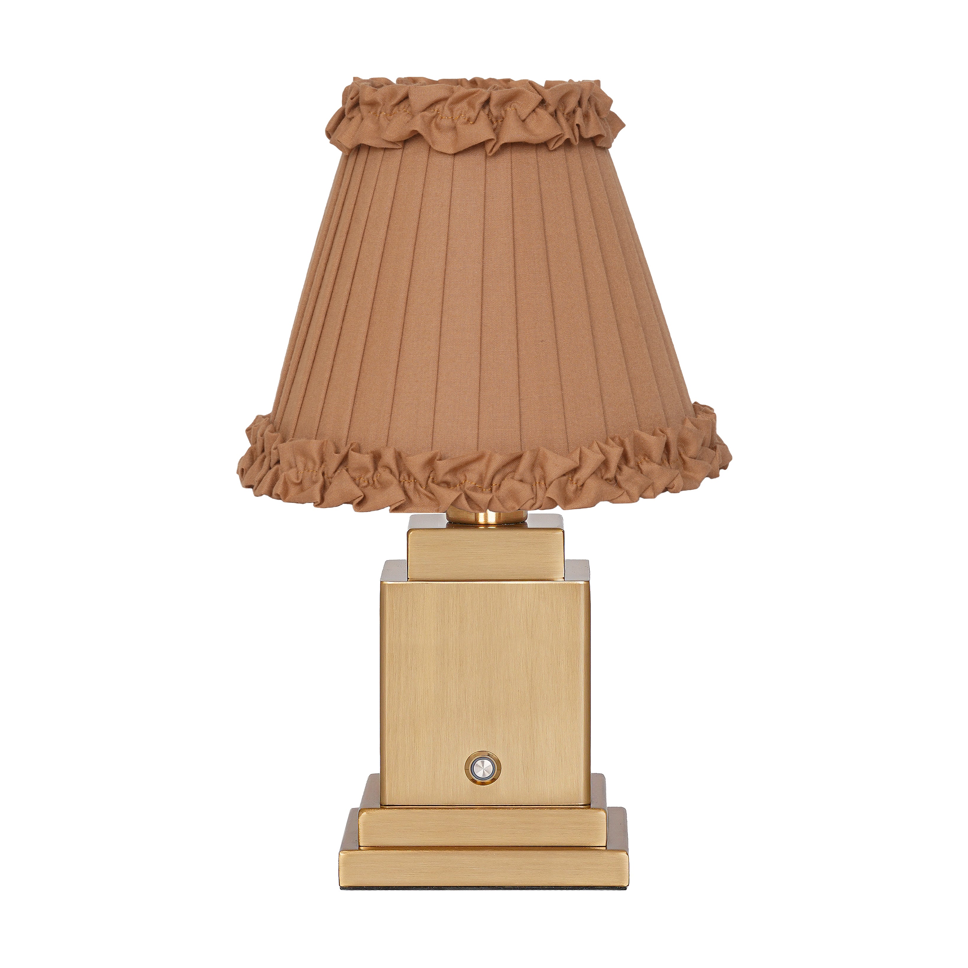 OSCAR Brass Rechargeable Lamp with CAMEL Frilled Fabric Lampshade