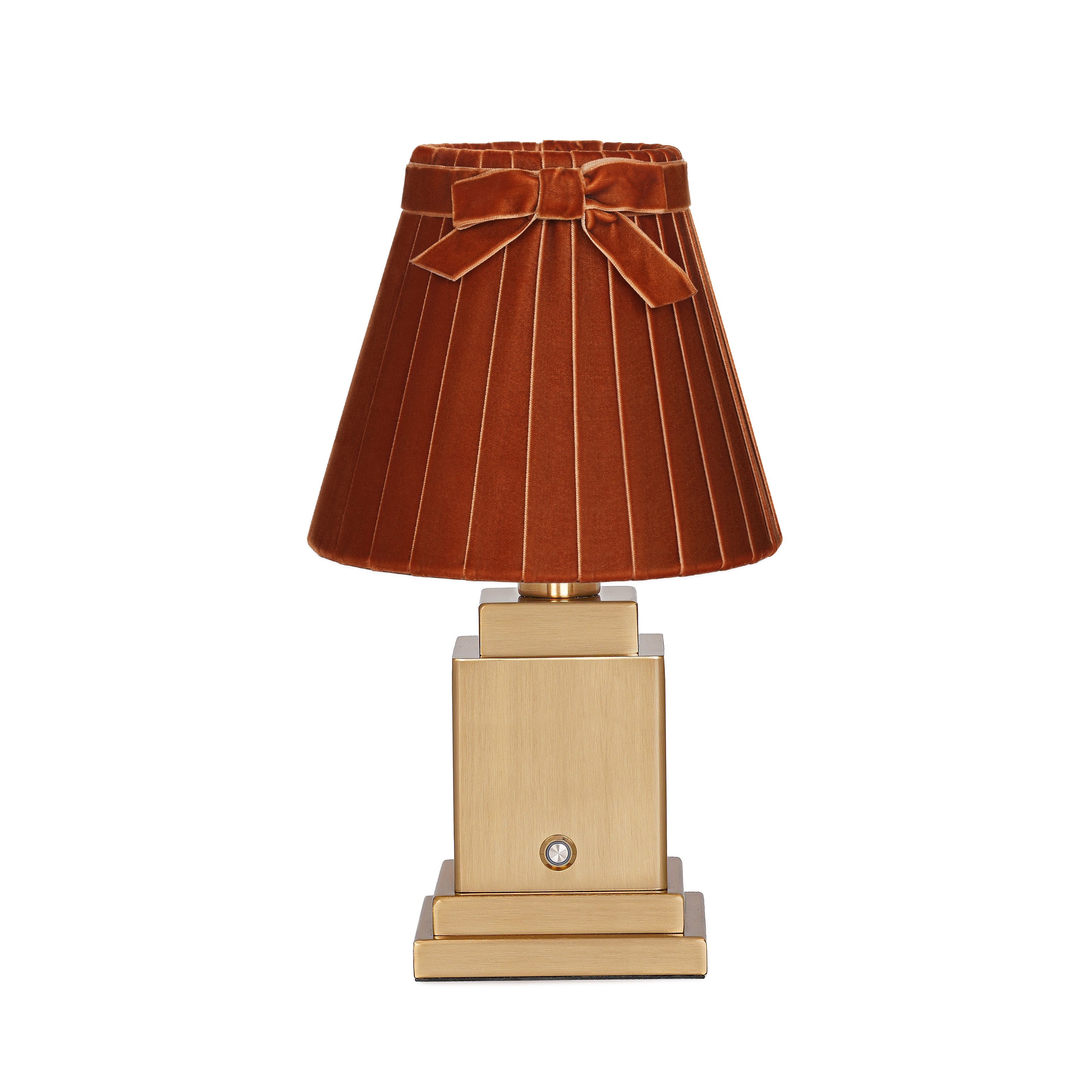 OSCAR Brass Rechargeable Lamp with 7.1" Burnt Orange Velvet Lampshade