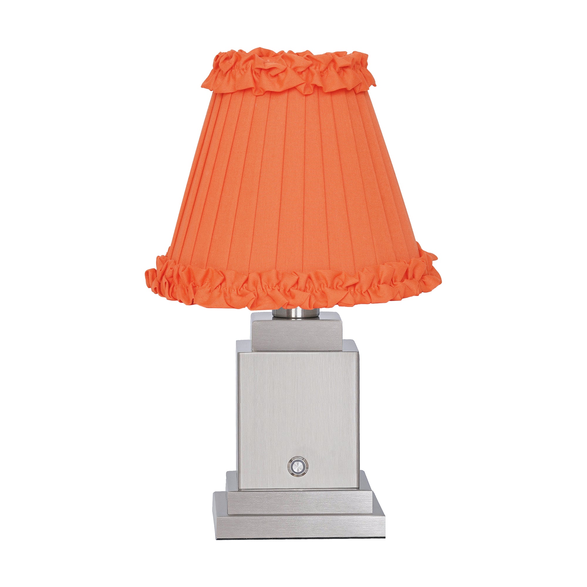 OSCAR Silver Rechargeable Lamp with Vermilion Frilled Fabric Lampshade