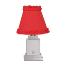 OSCAR Silver Rechargeable Lamp with Red Brick Frilled Fabric Lampshade