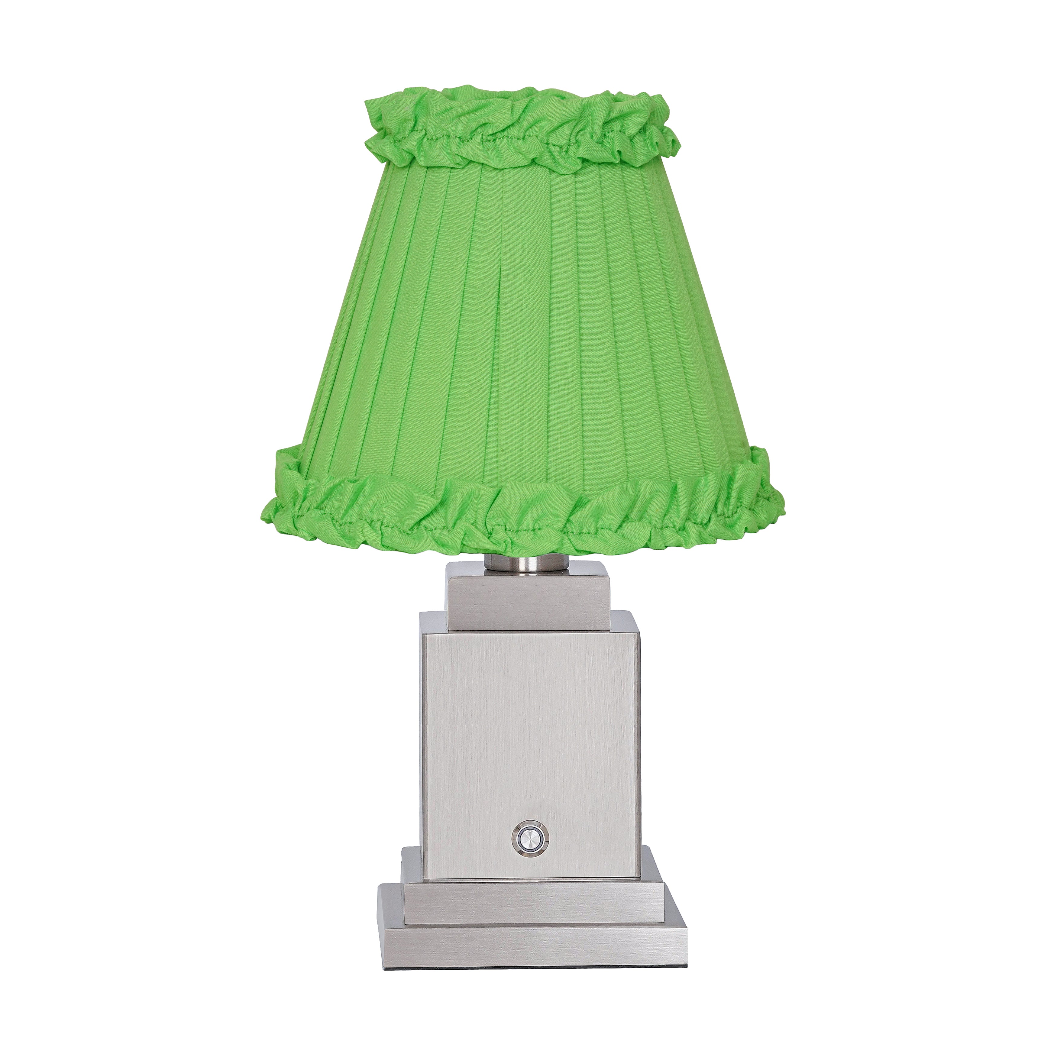 OSCAR Silver Rechargeable Lamp with Lime Green Frilled Fabric Lampshade