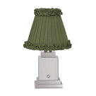 OSCAR Silver Rechargeable Lamp with Olive Green Frilled Fabric Lampshade