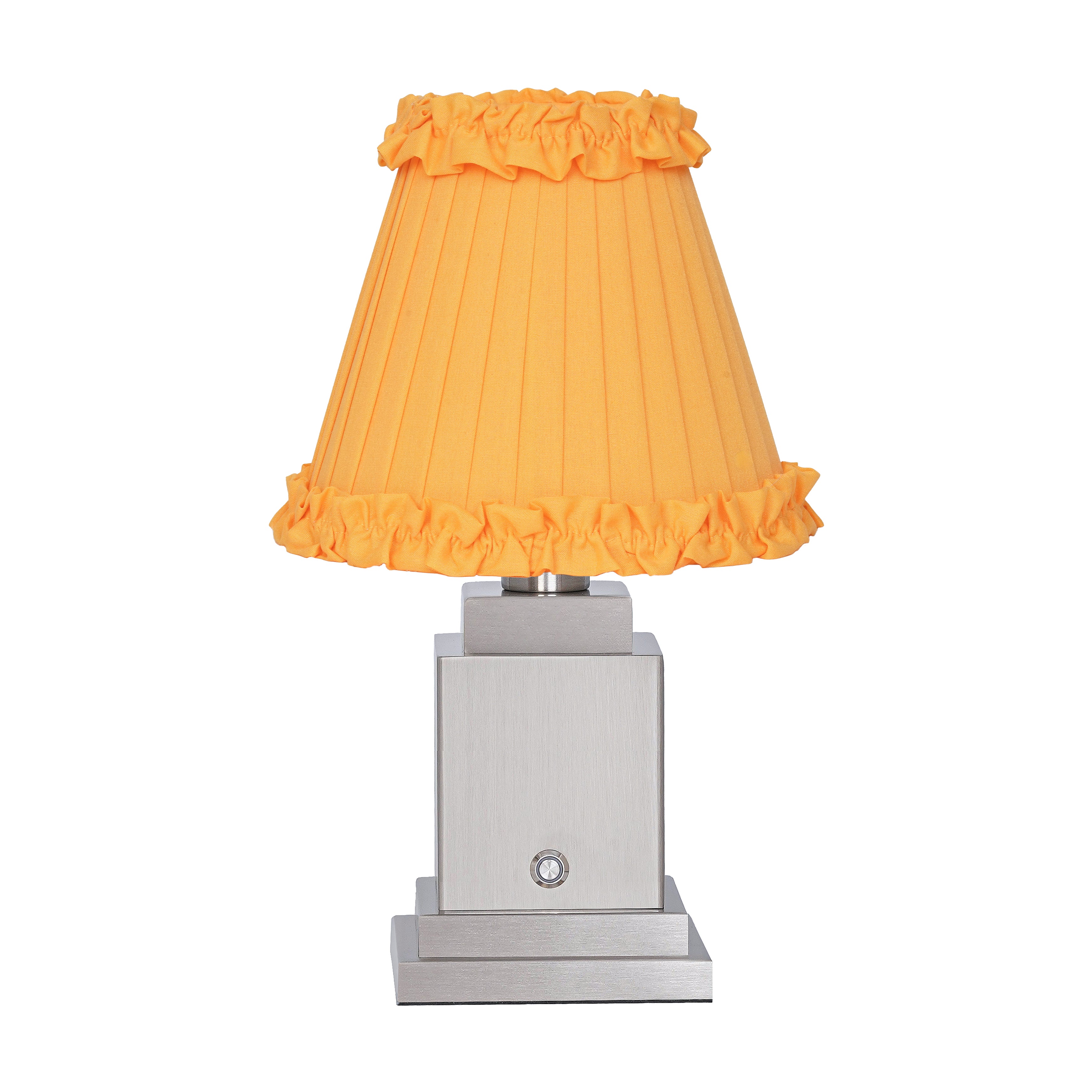 OSCAR Silver Rechargeable Lamp with Marigold Frilled Fabric Lampshade