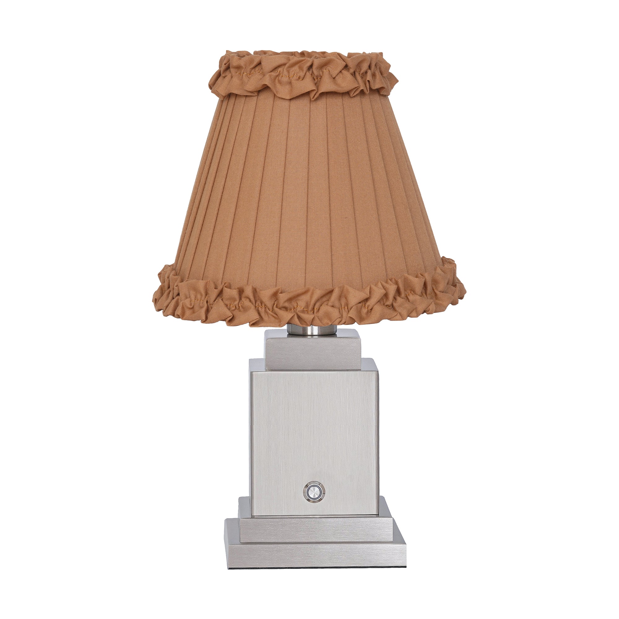 OSCAR Silver Rechargeable Lamp with Camel Frilled Fabric Lampshade
